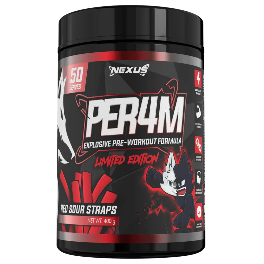 Nexus Pre Workout | Per4m - Red Sour Straps [50 Serves]