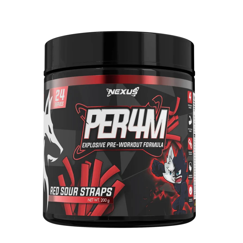 Nexus Pre Workout | Per4m - Red Sour Straps [24 Serves]